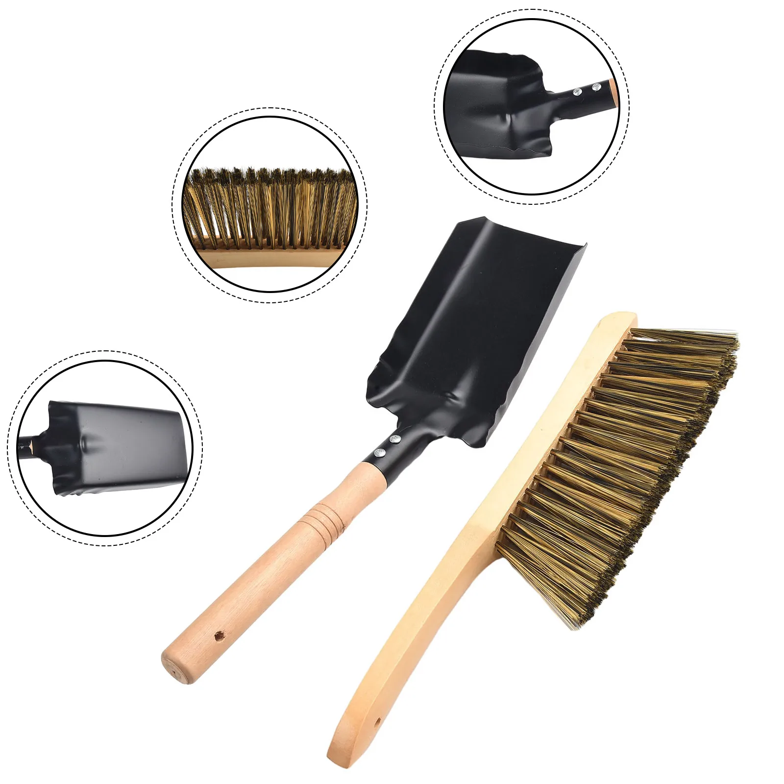 Wooden Handle Shovel Wooden Handle Brush Premium Fireplace Cleaning Set Wooden Shovel Stove Brush and Ash Shovel Kit