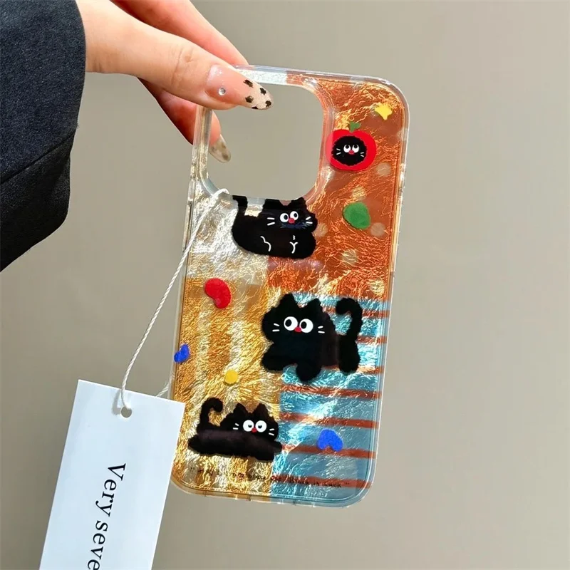 Funda para teléfono Apple Little Black Cat con la misma cadena de teléfono para iPhone 11 12 13 14 15 16 pro max