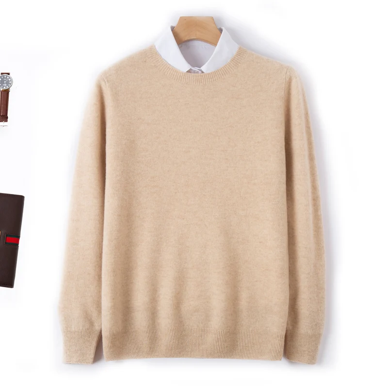 Autumn And Winter Wool Men's Round Neck Color Matching Thick Pullover Sweater Loose Diamond Plaid Cashmere Knit Bottoming Shirt