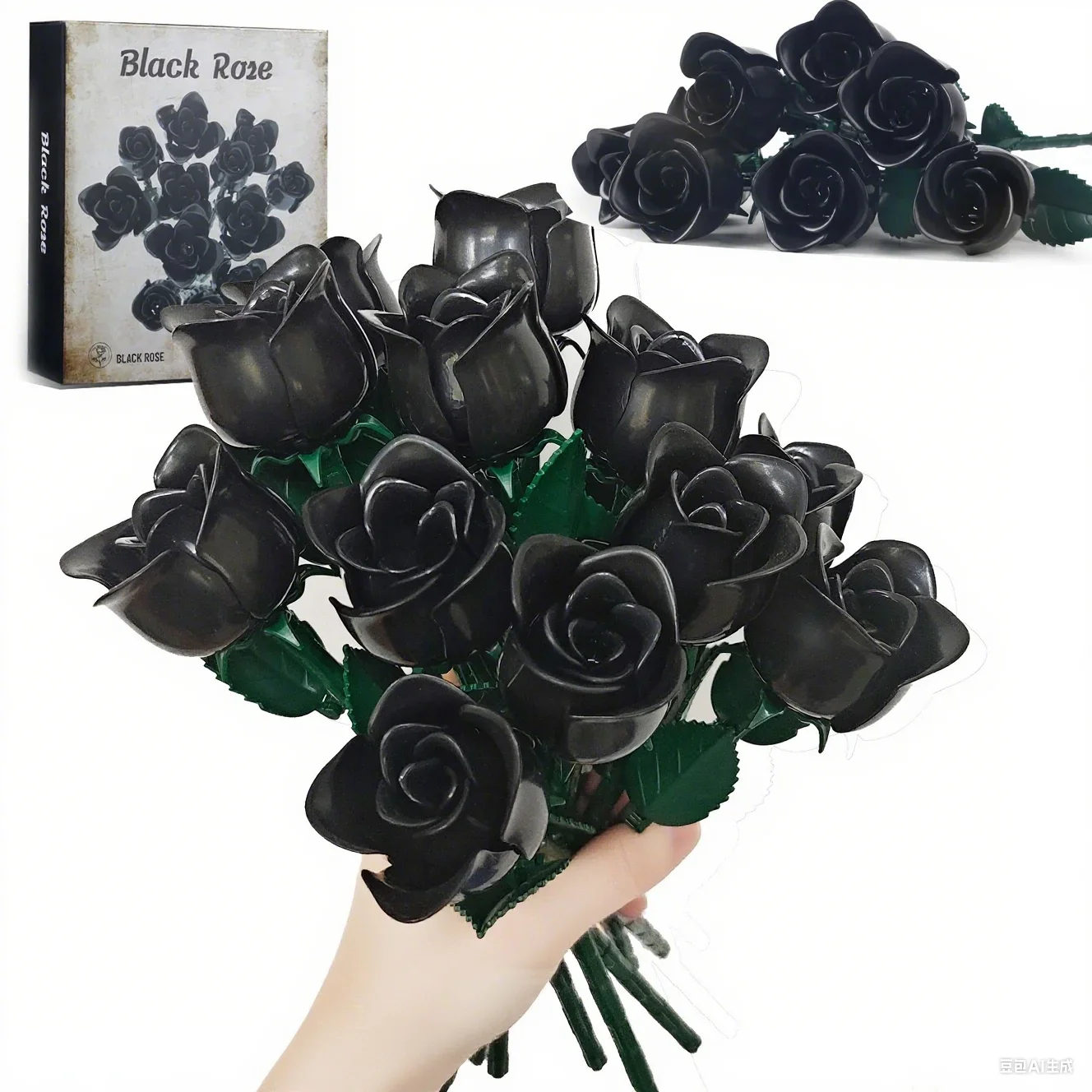 657-teiliger Schwarzer Rosen-Blumenstrauß Baukasten Ewige Dunkle Rose Florale Anordnung Gotische Heimdekoration Geschenk zum Valentinstag