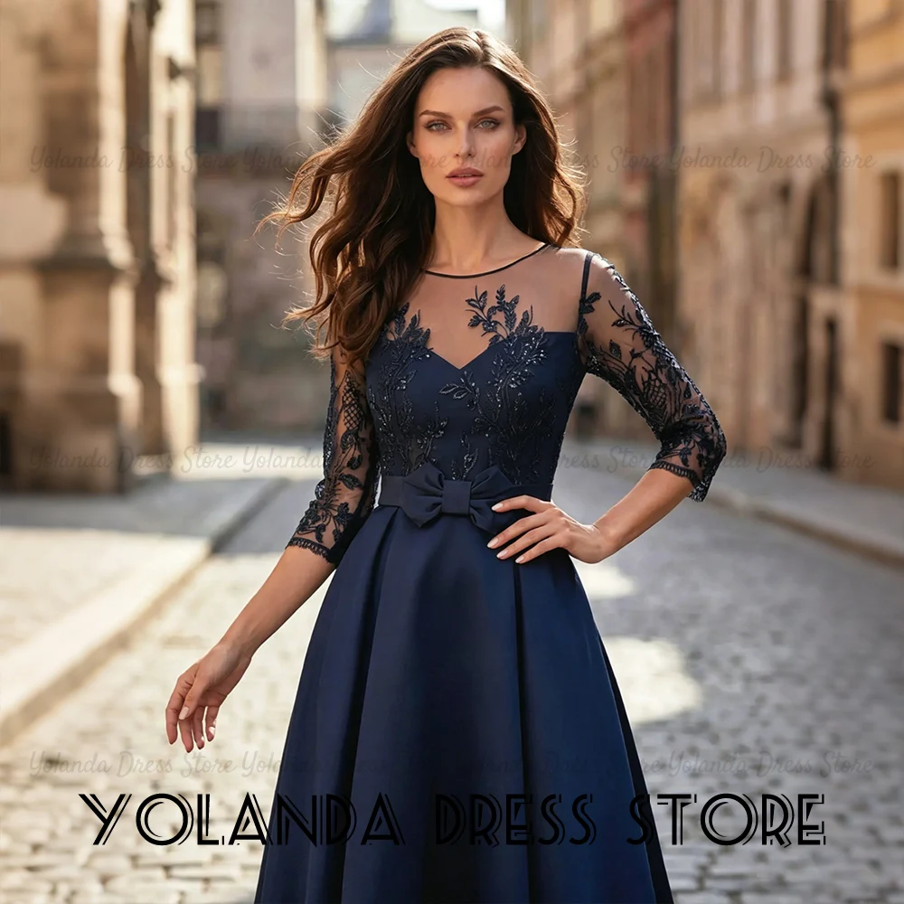 

Yolanda Women's Wedding Party attire 2026 Exquisite Lace Applique Illusion Bow Long Satin Vestidos Feminino Elegante Customized