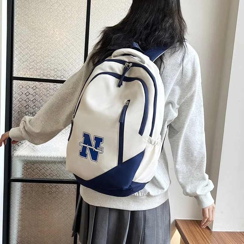 Women Letter Schoolbag Waterproof Large Capacity School Backpack Zipper Solid Color Teens Girl Casual Daypack Bag Student Supply