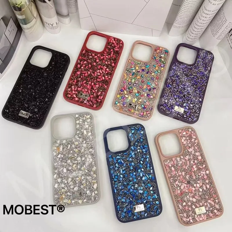 Stone Bling Back Case For iPhone 15 14 13 Pro Max Glitter Diamond luxury Shiny Cover