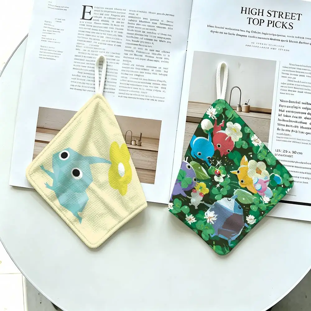 P-Pikmin-World Thickened Polyester Cotton Hanging Towel, High Absorbent Hand Wiping Towel for Indoor Use
