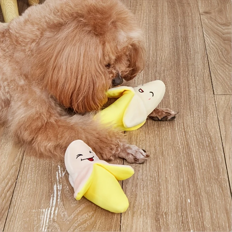 1pc Dog Toy Plush Banana Design, Durable Interactive Banana Shaped Dog Sound Toy, Cute Fruit Design Squeaky Cats&Dogs Toy