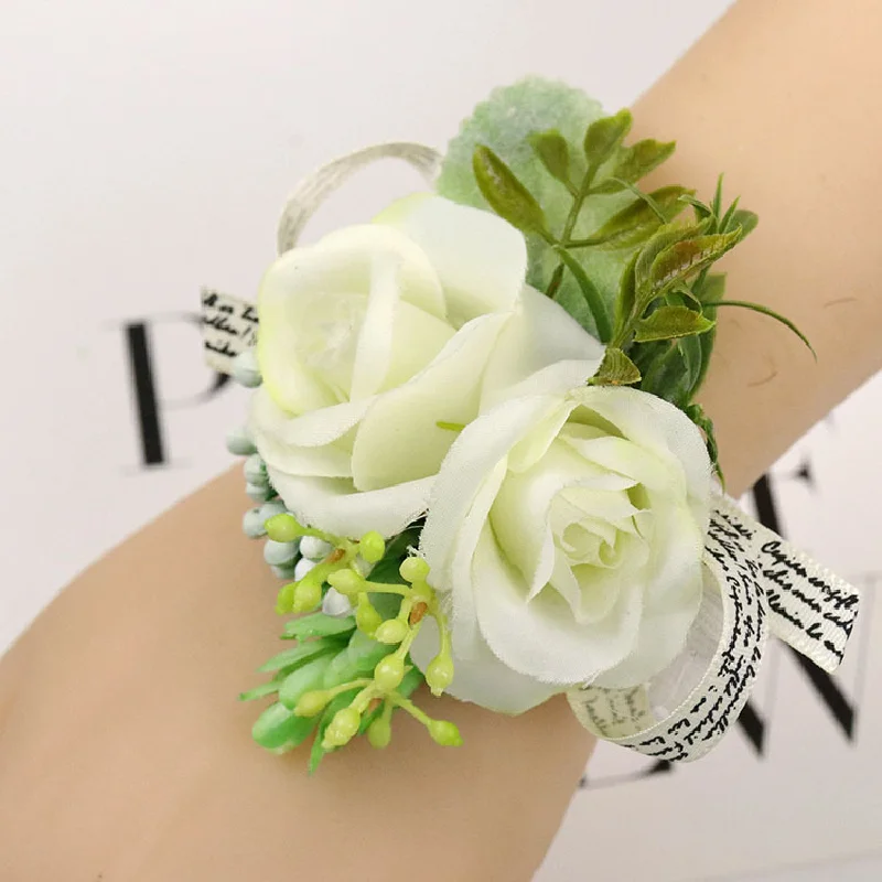 Boutonniere And Wrist Corsage Wedding Supplies Banquet Guests Simulated Flowers Bride and Groom White Series 181