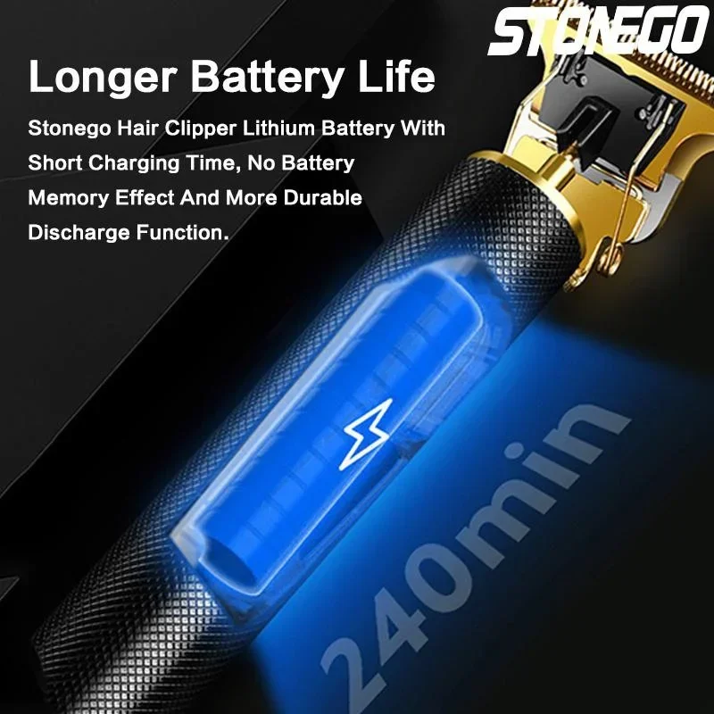 Cordless T-Blade Hair Clipper Set, 10W Power, Steel Cutting Blade, USB Rechargeable, Four Guide Combs, Non-Slip Metal Body, for Hair Cutting, Beard Edging, Lineups and Dry Grooming, Lithium battery, steel blade, USB charging - view 6