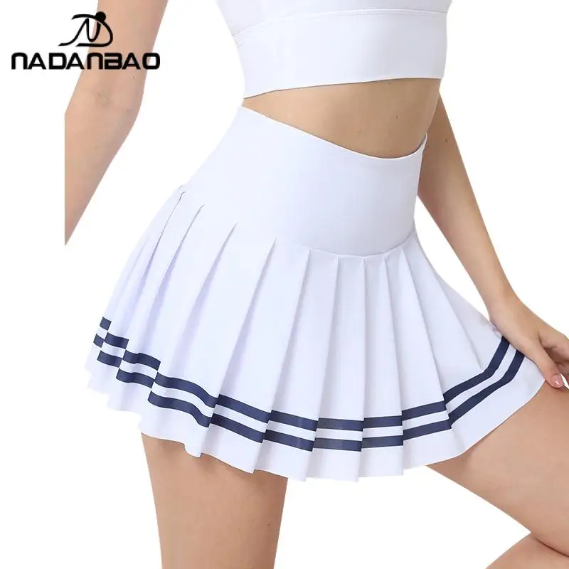 

Nadanbao White Print Pleated Skirt Outdoor Running Short Sports Tennis Skirt High Waist New A Line Short Dress Women's Clothing