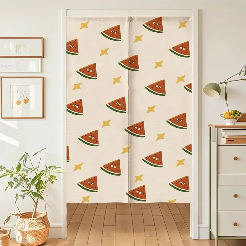 VIKAMA Cartoon Watermelon Japanese Style Half Door Curtain, Cute Fruit Slice Print Fabric Privacy Divider, Home Decor