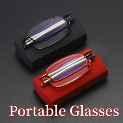 Luxury Portable Folding Presbyopia Glasses Anti-Blue Light Hyperopia Eyeglasses Men Women Metal Frame Reading Glasses with Box