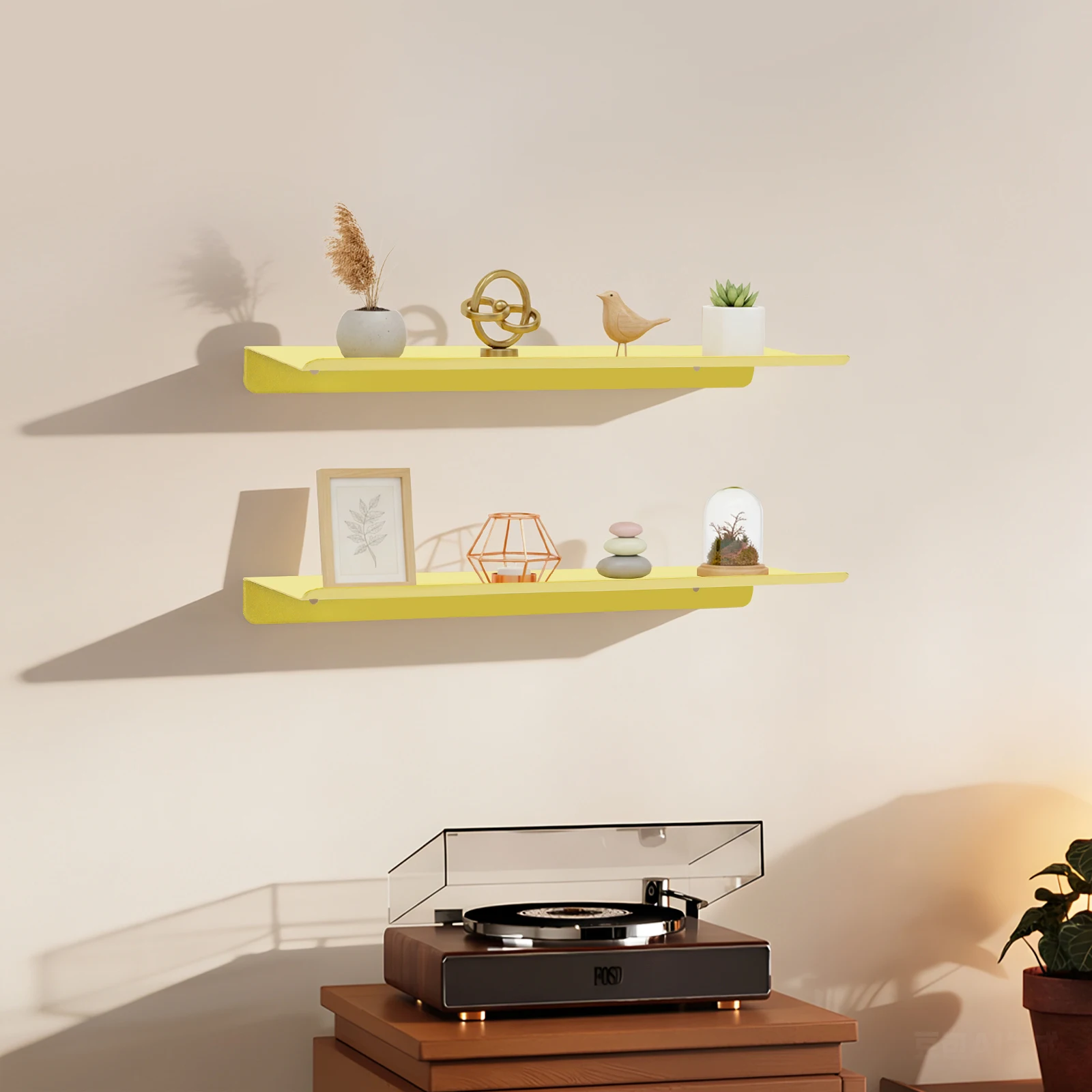 Modern Gold Metal Floating Wall Shelf Set