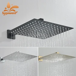 Ultra-thin Shower Head Water Saving Rainfall Stainless Steel Square 8/10/12inch with Shower Arm Wall Mount Bathroom Accessory
