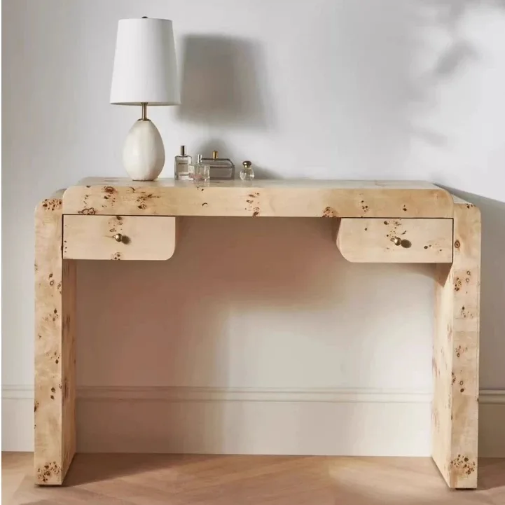 

&u Medieval Retro Solid Wood Desk with Wabi-Sabi Tree Knot Wood Veneer Suitable for Home Office Creative Minimalist Writing Desk