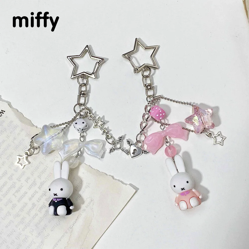 Kawaii Miffy Cartoon Art Retro Keychain Bag Pendant Y2K Spice Girl Style Punk Style Couple Gift Toy