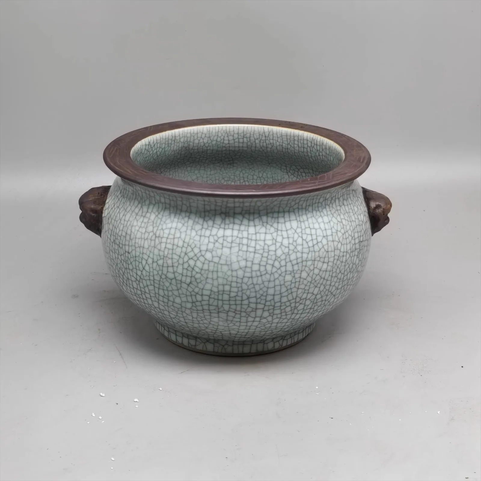 8.30 inch Chinese Song Ge Kiln Celadon Cracked Porcelain Censer Incense Burner