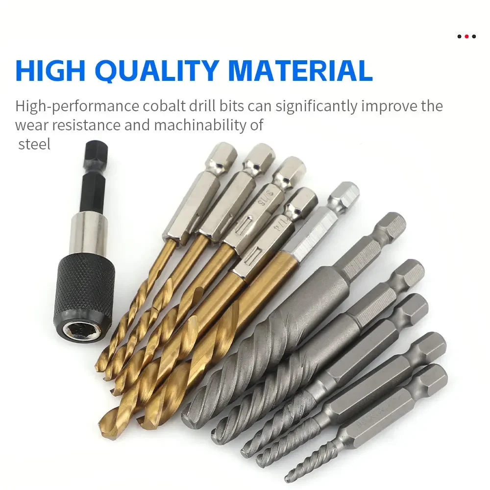 yesFor 11Pcs Screw Extractor and Left Hand Drill Bits Set Included 5Pcs Screw Extractor 5Pcs HSS Drill Bits and 1Pcs Adapter CG1