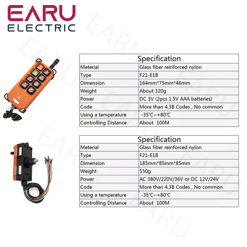 F21-E1B 2 Transmitter + 1 Receiver 220V 380V 110V 12V 24V Industrial Remote Controller Switches Hoist Crane Control Lift Crane