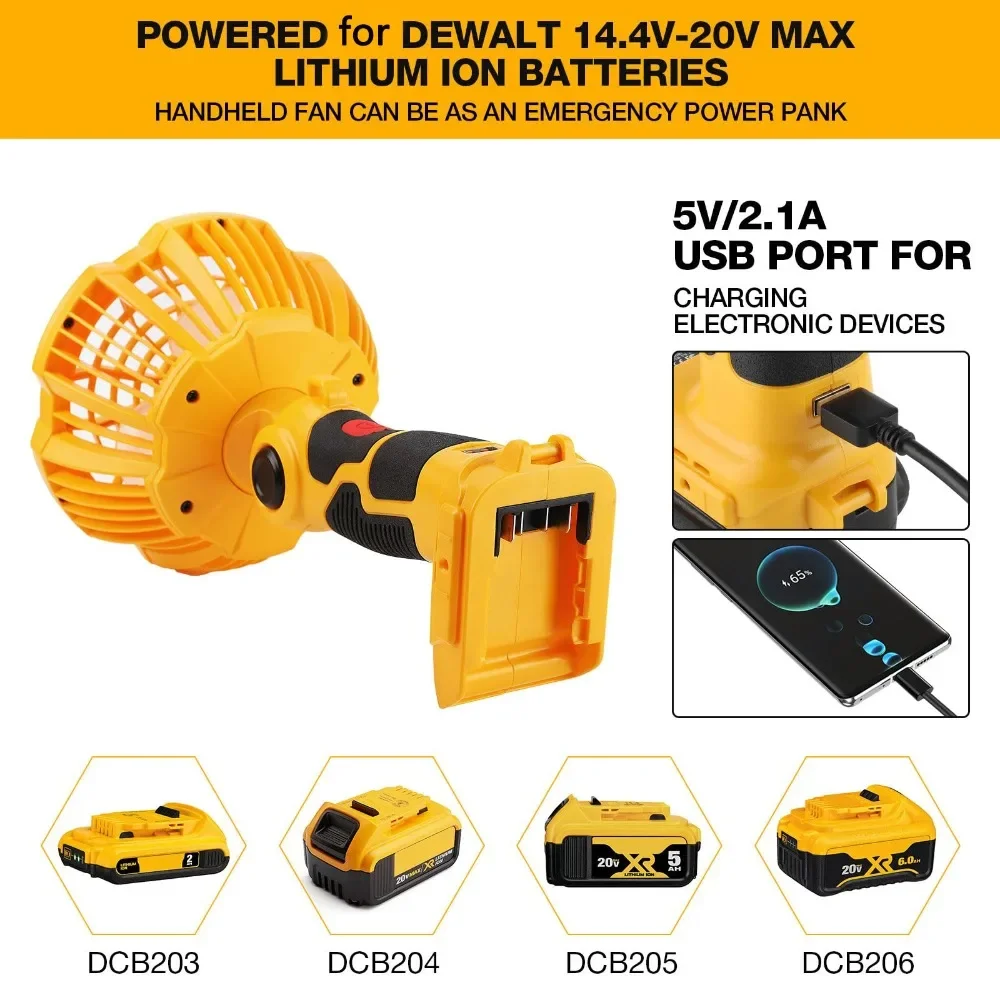 Portable Camping Cordless Fan with Remote Control Compatible with For Dewalt 20V Battery for Power Outage Emergency Garage Use