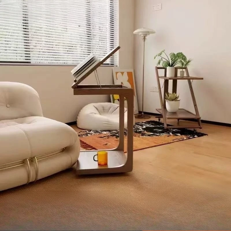 Mobile cart table, solid wood sofa side table, with gurney head table, multi-functional coffee table