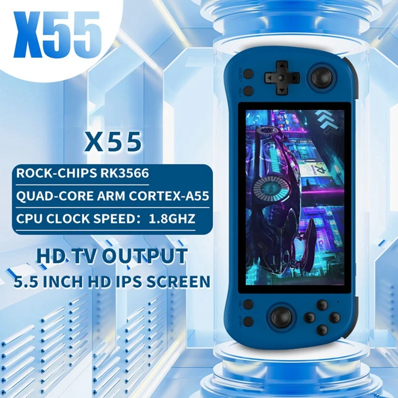 For POWKIDDY X55 Retro Game Console RK3566 5.5 INCH 1280X720 IPS Open-Source Linux Handheld Video Console