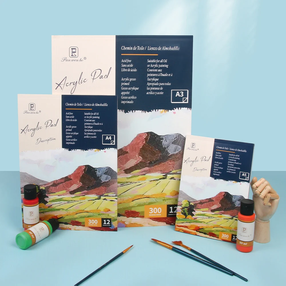 Cuaderno de bocetos de pintura acrílica de 300GSM para artistas A3 A4 A5, papel grueso de acuarela para principiantes, práctica de dibujo, almohadilla de pintura al óleo