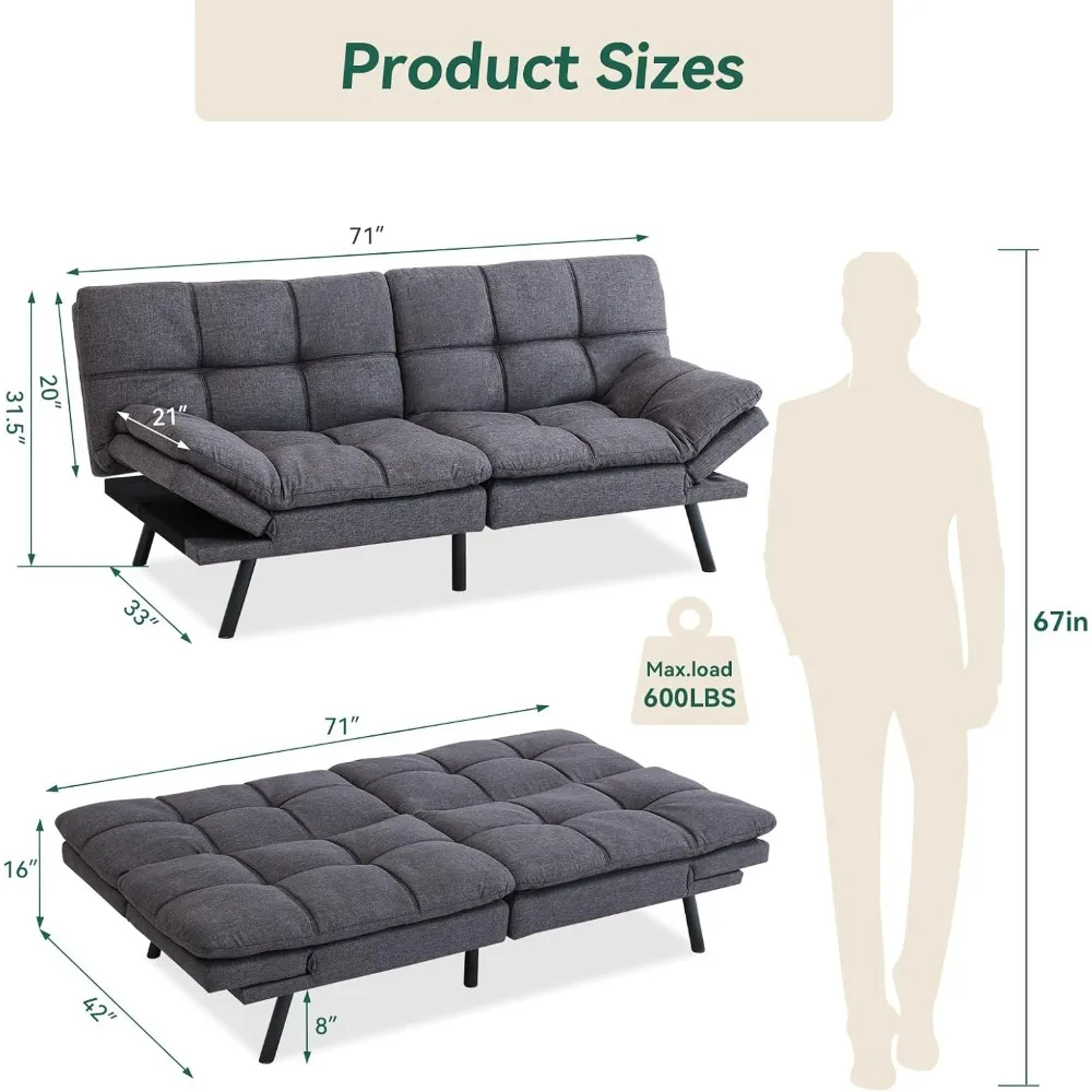 Sofa Bed Couch,Convertible Futon Sleeper Sofa,Memory Foam Futon Couch Bed,Loveseat Sofa Bed