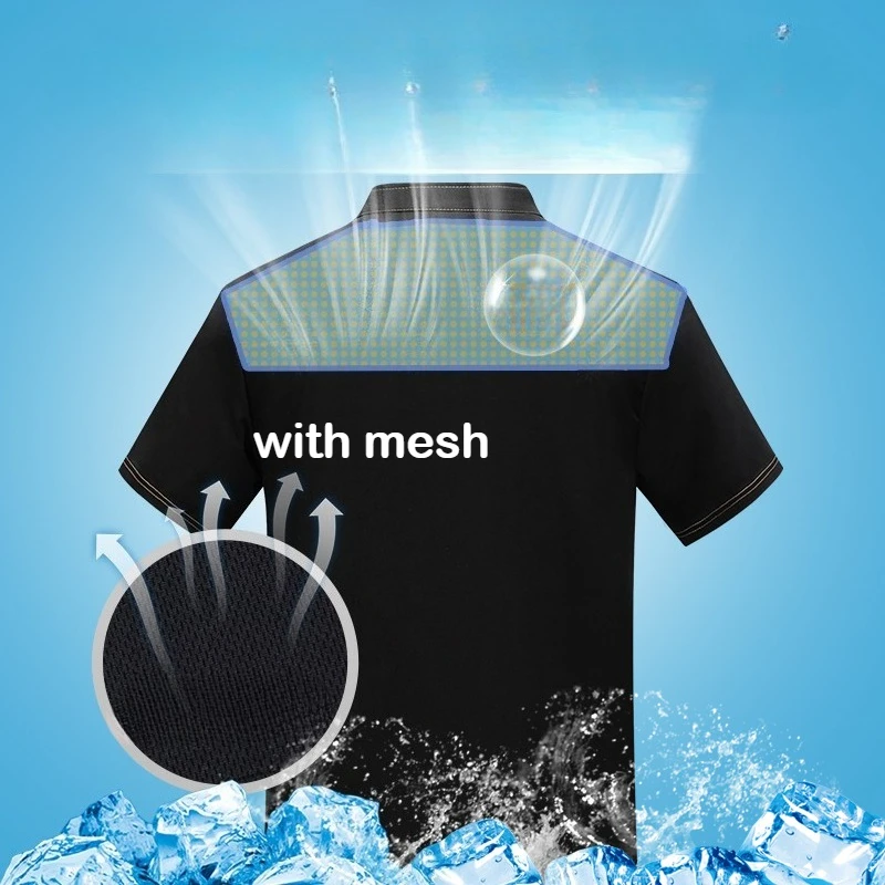 Chaqueta de Chef de manga corta para restaurante, abrigo de Chef transpirable para cocina, delantal de uniforme de Chef negro para hombre, ropa de camarero de trabajo con logotipo