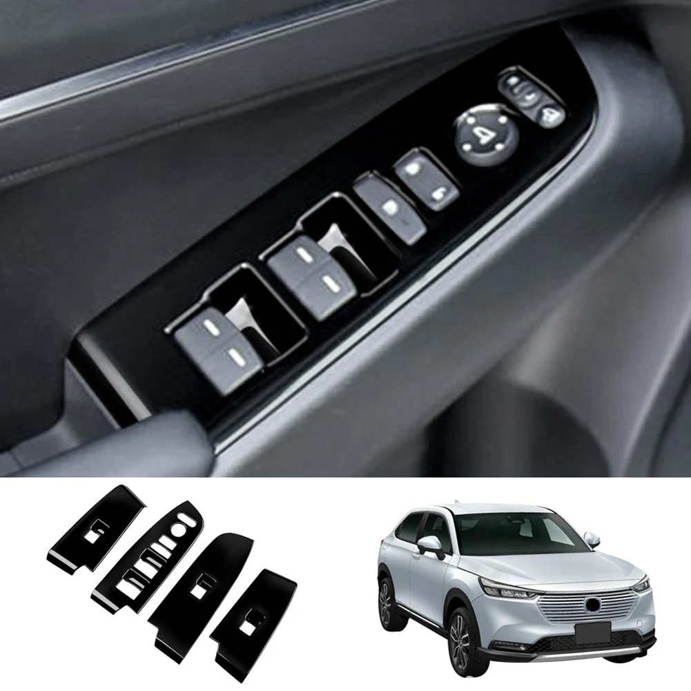 Car Glossy Black Window Glass Lift Button Switch Cover Trim Door Armrest Panel for Honda HRV HR-V Vezel 2021 2022 LHD