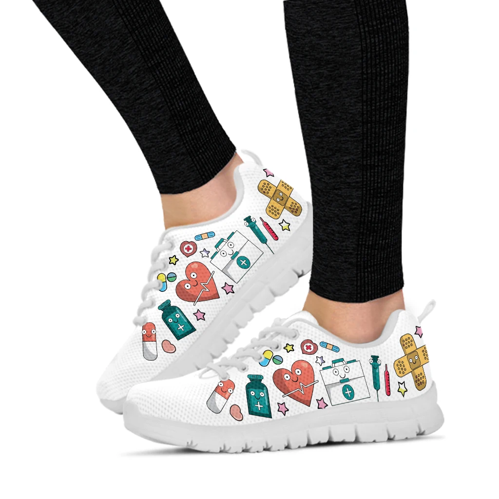 Kawaii Hospital Cartoon Nurse Girls Pattern Sneakers Shoes for Ladies Breathable Lace up Sneakers Comfort Zapatillas de Mujer