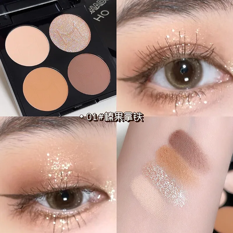لوحة ظلال عيون بأربعة ألوان للمبتدئين، مكياج خفيف، تشبع منخفض، لا توجد بودرة تتقشر أو تساقط، ظلال عيون بلون الأرض