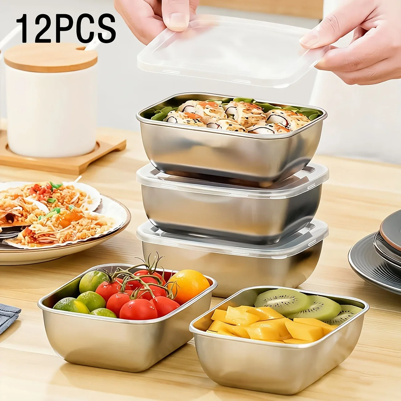 12/20 Piece Stainless Steel Food Storage Containers, Transparent Lids, Durable Easy Clean, Reusable Stackable, Perfect for