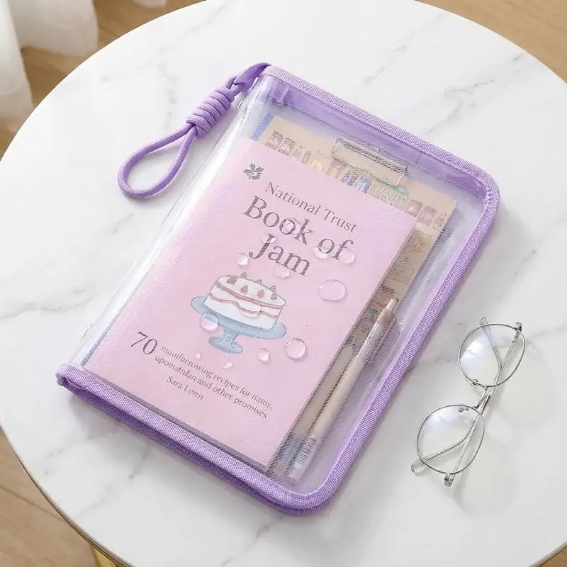1pc Clear A4 File Bag Macaron Colors Large Capacity Zipper Pouch for Books Waterproof Thickened Student Handheld Organizer