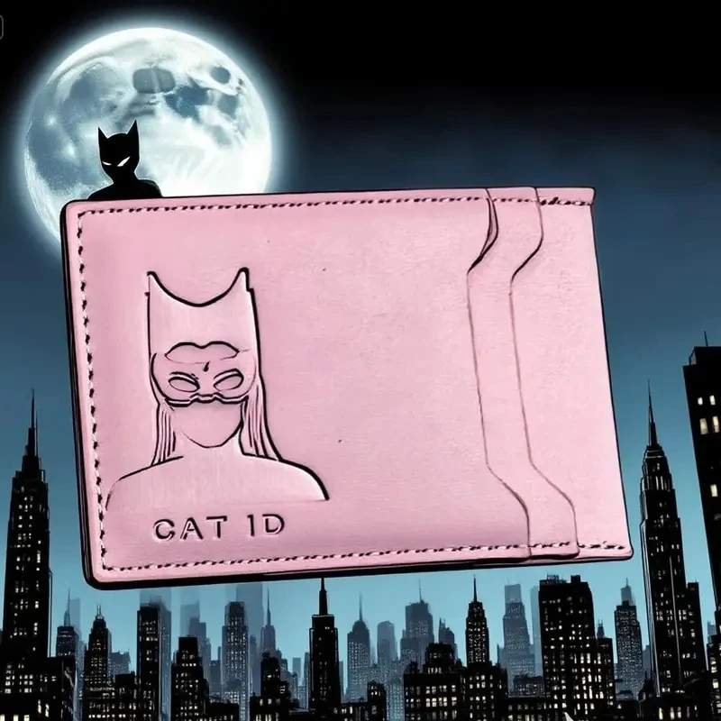 Hero Cat ID Wallet For Lady Girl Leather Slim Card Holder With Superhero Face Eyes Mask Gift For Girlfriend Lovers Anniversary