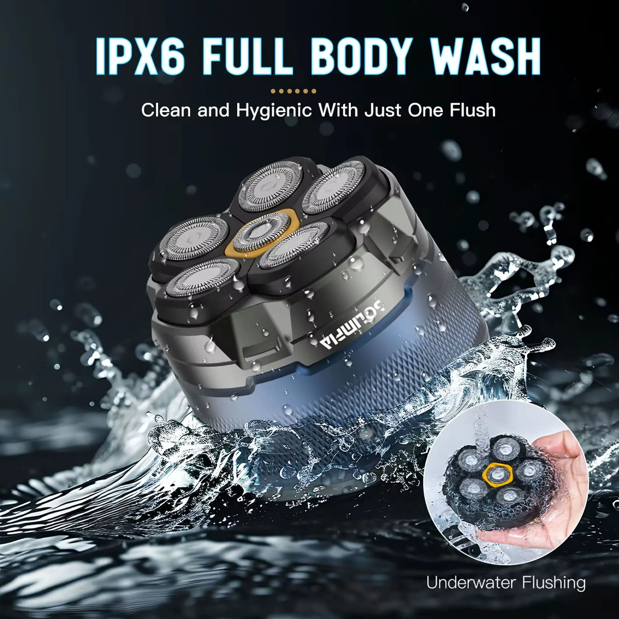 Solimpia ماكينة حلاقة كهربائية 6 شفرات للرجال المحمولة المغناطيسي شحن أصلع رئيس المتقلب متعددة الوظائف ماكينة حلاقة 2-pcs مجموعة #3