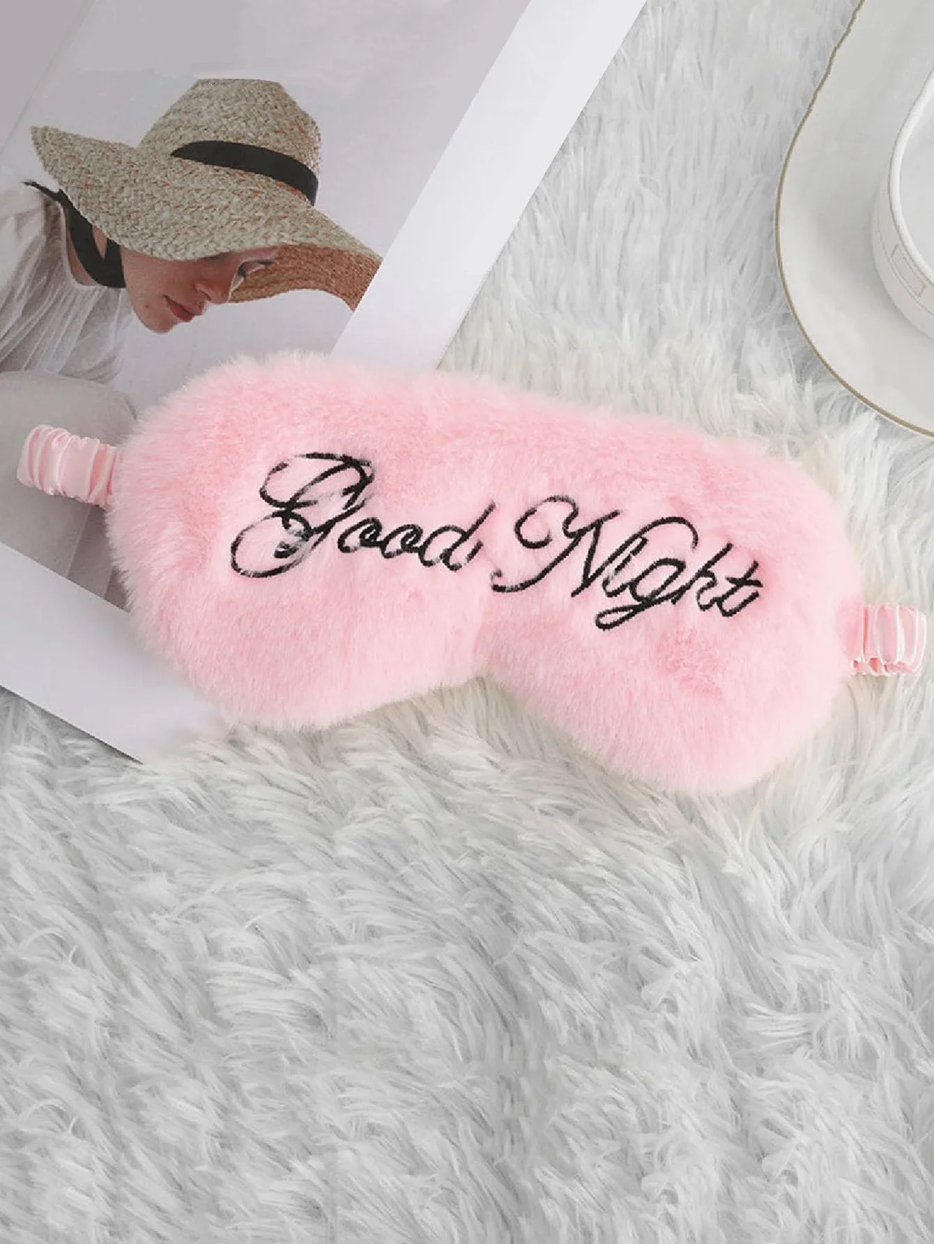 

Plush Embroidered Eye Mask With Good Night Slogan Soft Sleep Shade For Home Travel