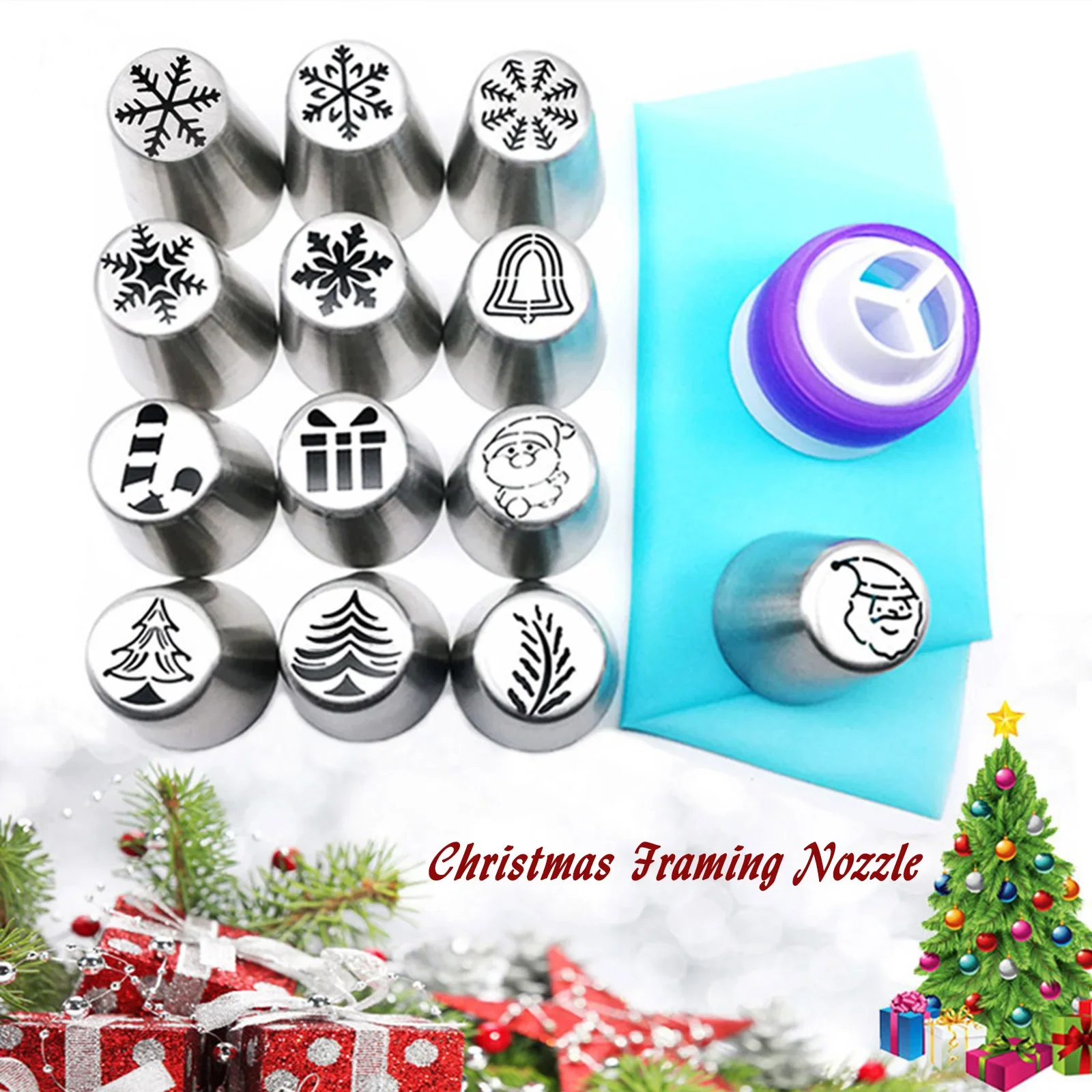 13pcs/set Cream Nozzle Cake Decorating Pastry Bakery Accessories Cupcake Russian Icing Piping Nozzle Tips Bakeware Christmas