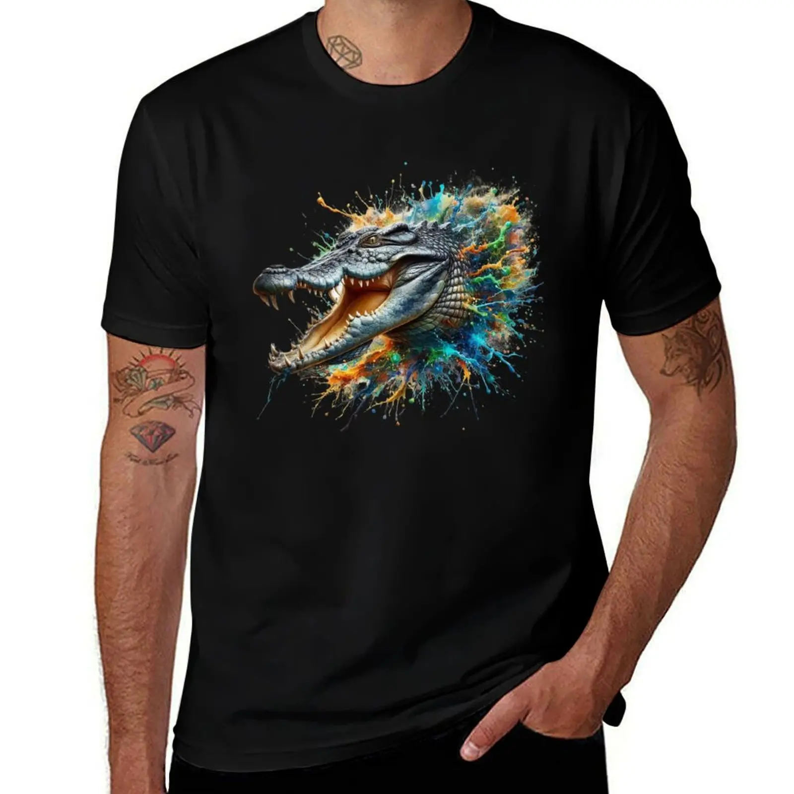 

Dynamic Crocodile Head Ink Splash - Unique Animal Art Print T-Shirt blue lock Funny t-shirt men t shirts
