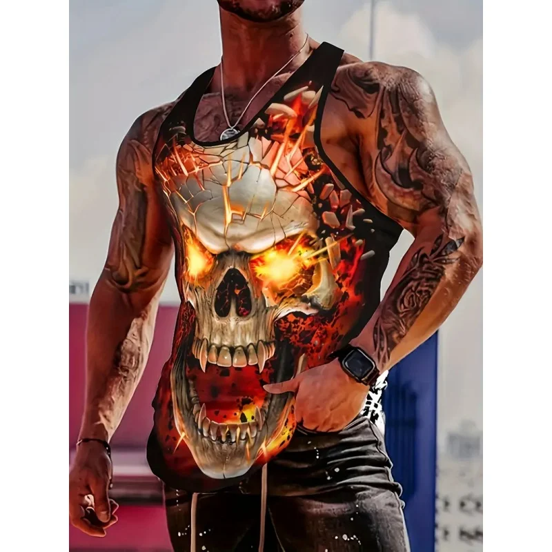 3D Printed Retro Car Tank Tops For Man Skull Cross Pattern Tees Summer Casual Fashion Vest Sportswear