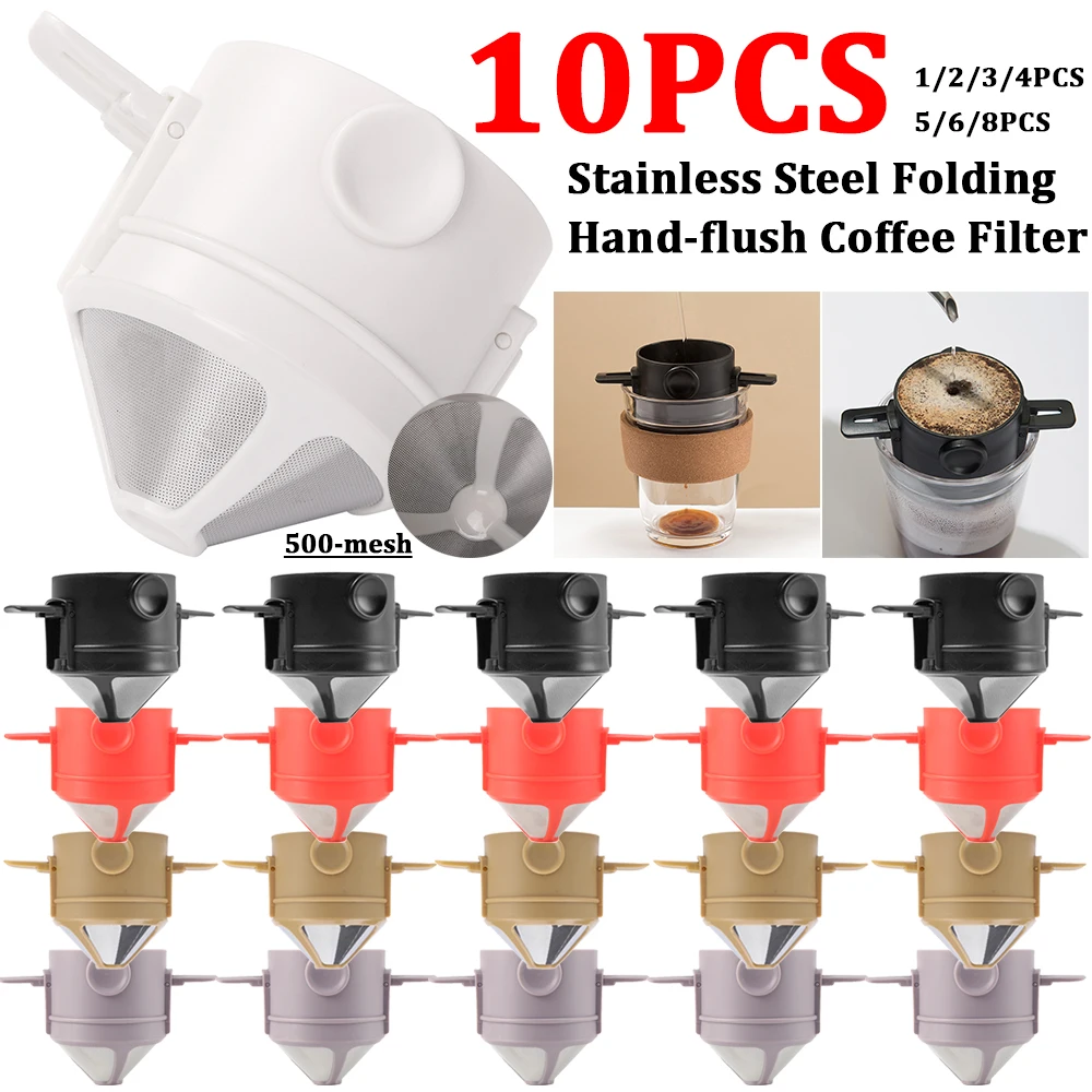 1-10PCS Portable Foldable Coffee Filter Stainless Steel Easy Clean Reusable Coffee Funnel Paperless Pour Over Coffee Dripper