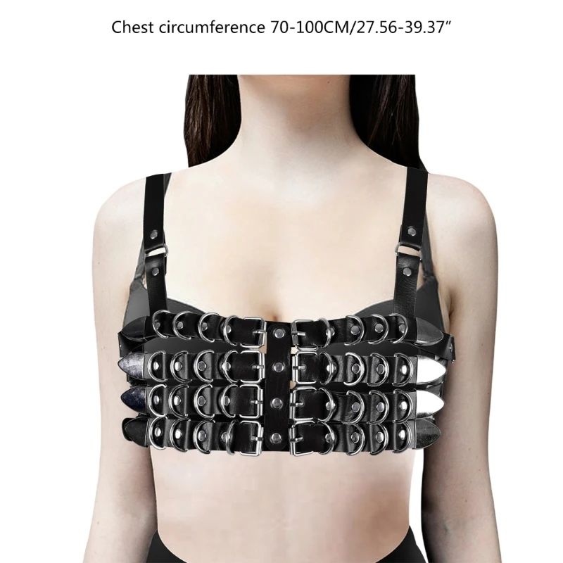 Punk PU Body Chains for Rock and Roll Cosplay Party Punk Vest Adjustable Belts Body Chain Harness Club Body Accessories N58F