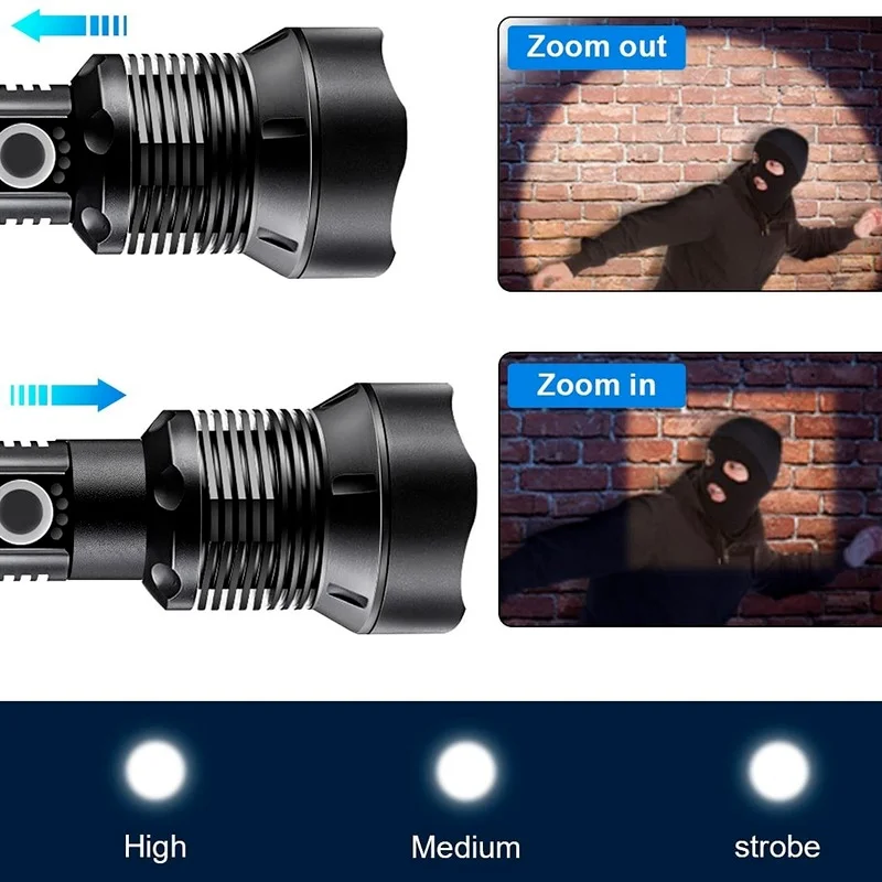 90000 Lumens Powerful Led Flashlights Rechargeable Zoom Tactical Super Bright Flashlight XHP50 XHP70 Torch 18650 26650 Battery