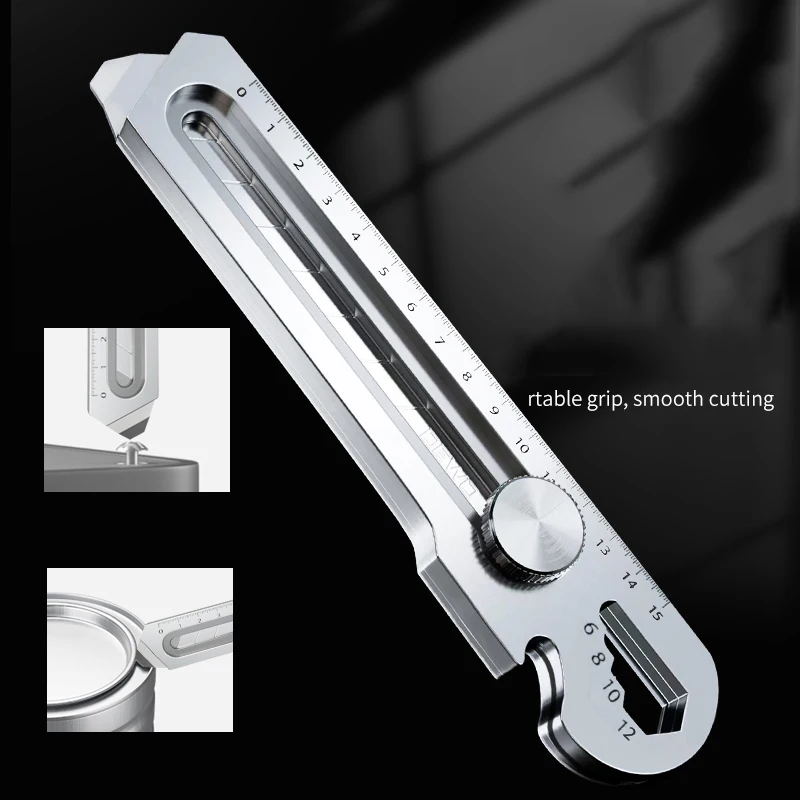 Scalable Box Cutter, 18/25mm Stainless Steel Utility Knife With 6 in 1 Functions - Bottle Opener/Ruler/Tail Break/Screw