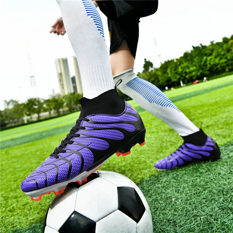 Professional Men's Football Boots Original Outdoor High Top Society Soccer Cleats Men Fashion Purple Non-slip Futsal Shoes Man