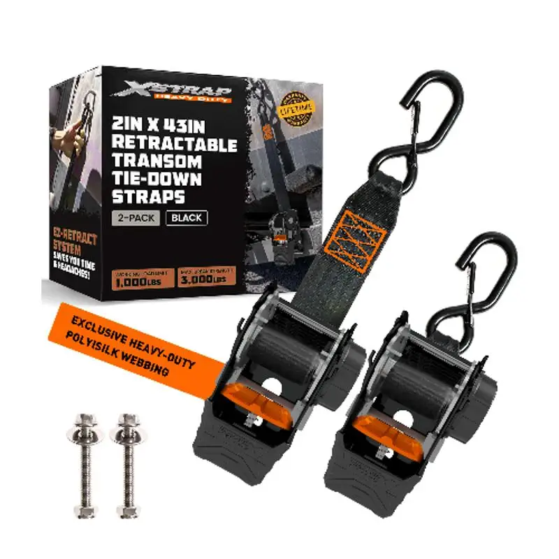 Cinta de Amarração Retrátil de Alta Qualidade de 2 Polegadas em Material Poliéster para Motocicletas, Reboques e Barcos