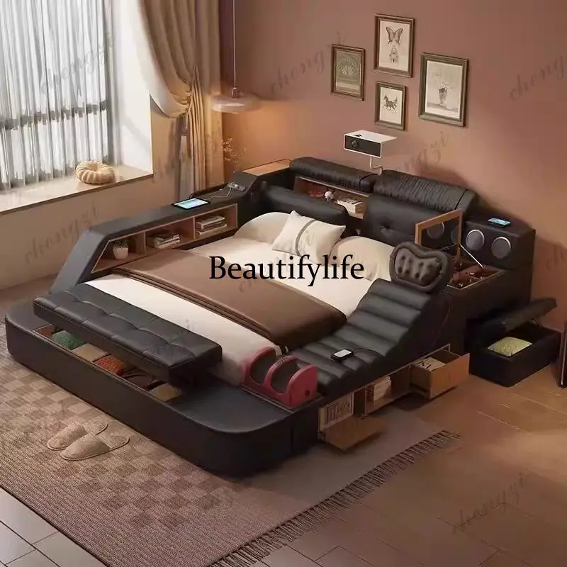 A68 Unique Tatami Italian Bedroom Beds 180x200 Storage Princess Luxury Multifunction Desk Double Bed Bookcase Home Furniture