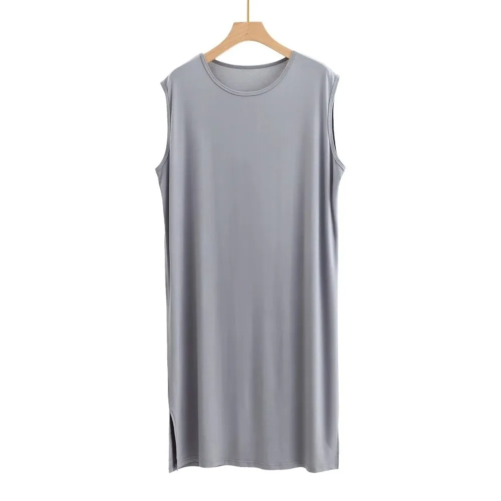 Casual Knee-Length Men's Sleeping Dress Elastic Soft Modal Pajamas Oversized Sleeveless Night-robe Sleepwear