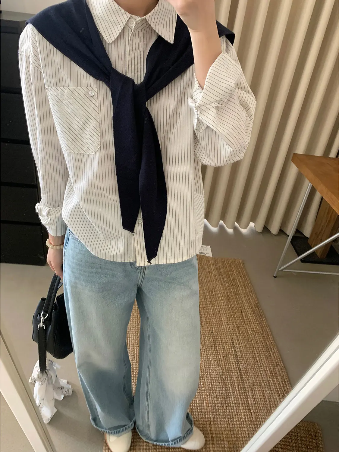 

Spring Faion Korean Sle Loose Fit Cotton Linen Knitted awl Slim Stripe irt Women's Breathable Long Sve Button up