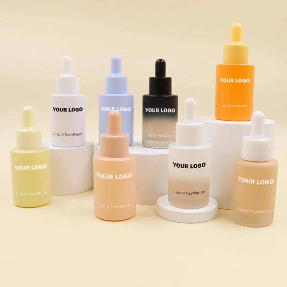 

18-color Private Label Liquid Foundation Custom Logo No-box Moisturizing Dropper Bulk Waterproof Full Cover Face Base Makeup