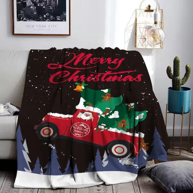 Christmas Throw Blanket White Background Hand‑Drawn Santa Claus Colorful Letter Snowflake Printed Soft Decor Blanket
