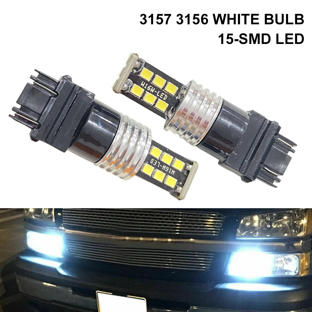 2pcs White DRL Light Daytime Running Light 3157 3156 Car LED Bulbs 2835-15-SMD 12V 6000K Tail Light Turn Signal Car Accessories